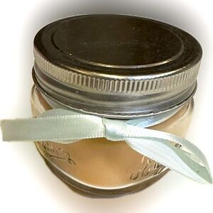 MASON JAR CANDLE PEACH BELLINI BLUE RIBBON GLASS SILVER LID OLD WILLIAMSBURGH